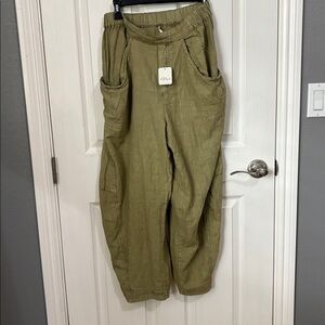 Free People Olive Green Linen Pants